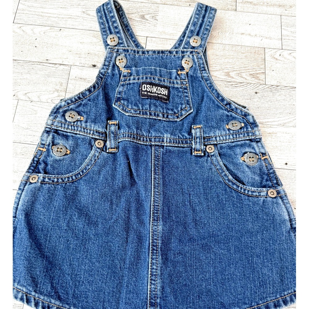 VTG OshKosh Bgosh Vestbak Denim Overall Dress Jumper Baby Girl Skirt 90s 6-9 MOS